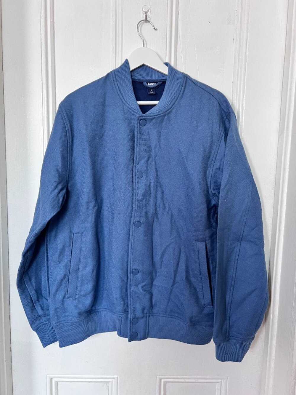Lands’ End Blue Snap Front Bomber Collared Varsity Jacket Men’s Casual Pockets M